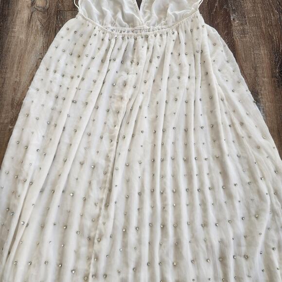 Retrofete Zadie Embellished Silk Chiffon Dress Sleeveless White Large NWT Maxi - Picture 9 of 14